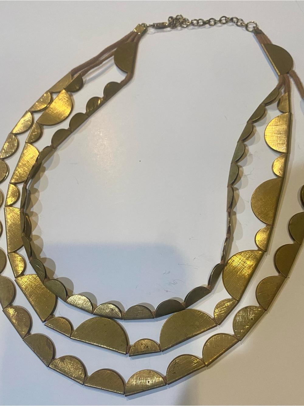 Roost burnished brass half moon layered maximalist statement necklace